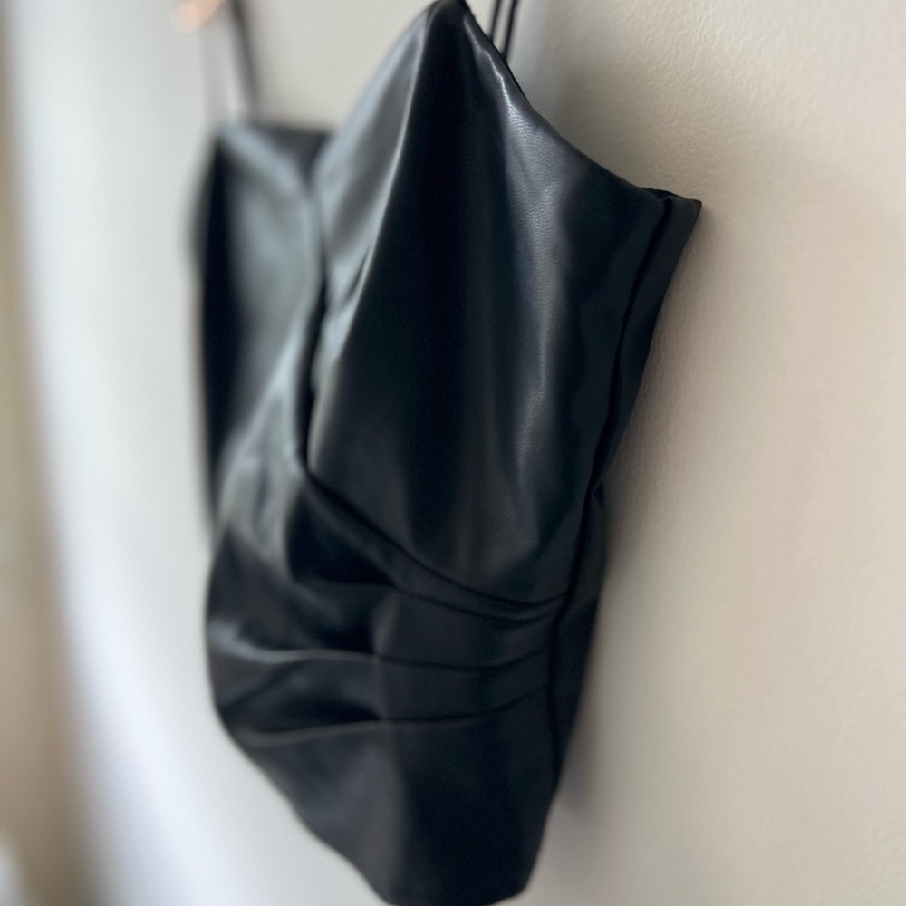 Lucy Paris Black Faux Leather Crop Top NWT - Picture 3 of 4